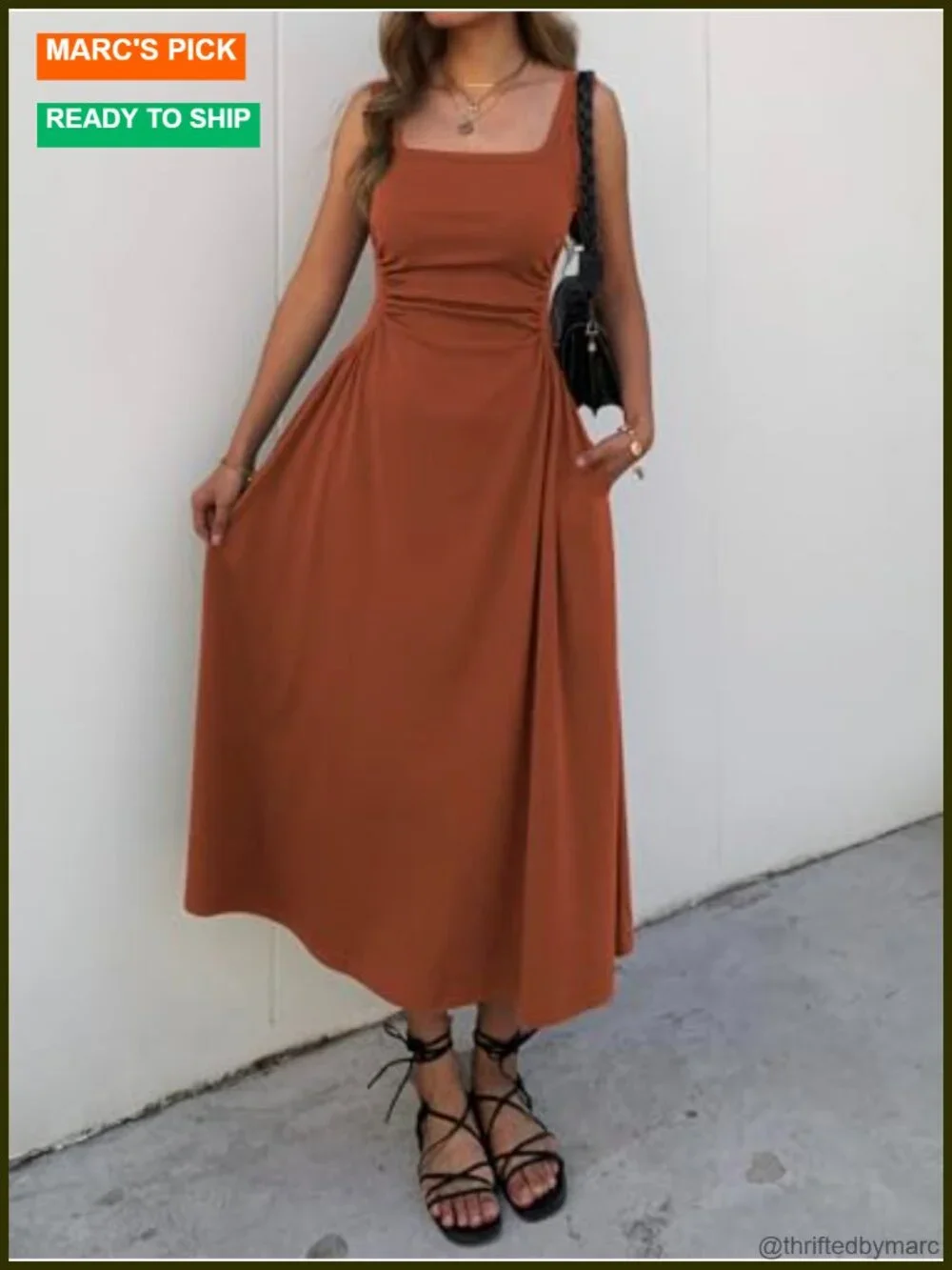 Square Neck Sleeveless Fitted Stretch Cotton Maxi Dress